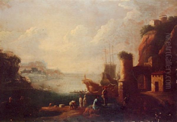 Figures At A Mediterranean Port - view 1