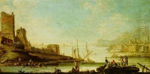 Capriccio View Of Mediterranean Ports by Johann Anton Eismann