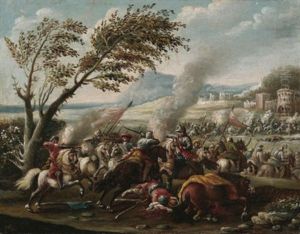 Schlachtenszene Zwischen Turken Und Osterreichern Vor Den Toren Einer Festungsstadt
