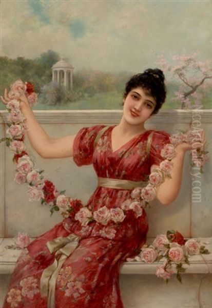 Young Woman With A Chain Of Roses - view 1