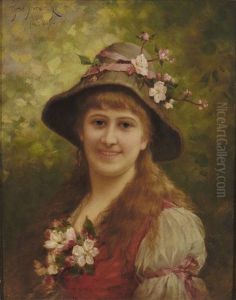 Portrait Einer Jungen Frau, Mit Apfelbluten Geschmuckt