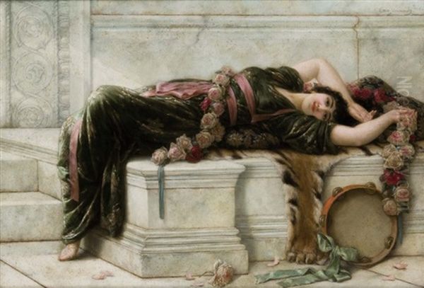 Jeune Fille A La Guirlande De Roses Et Au Tambourin - view 1