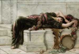 Jeune Fille A La Guirlande De Roses Et Au Tambourin by Emile Eisman-Semenowsky