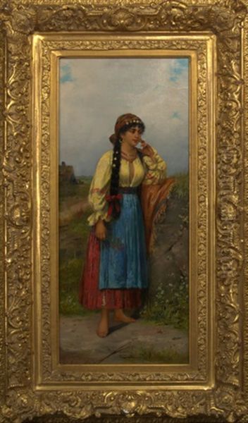 Gypsy Girl Holding Flowers - view 1