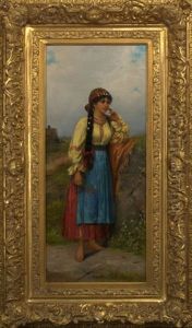 Gypsy Girl Holding Flowers by Emile Eisman-Semenowsky