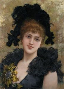 Portrait Of A Young Lady In A Black Dress With A Sunflower