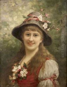 Portrait De Jeune Fille Au Chapeau Fleuri by Emile Eisman-Semenowsky