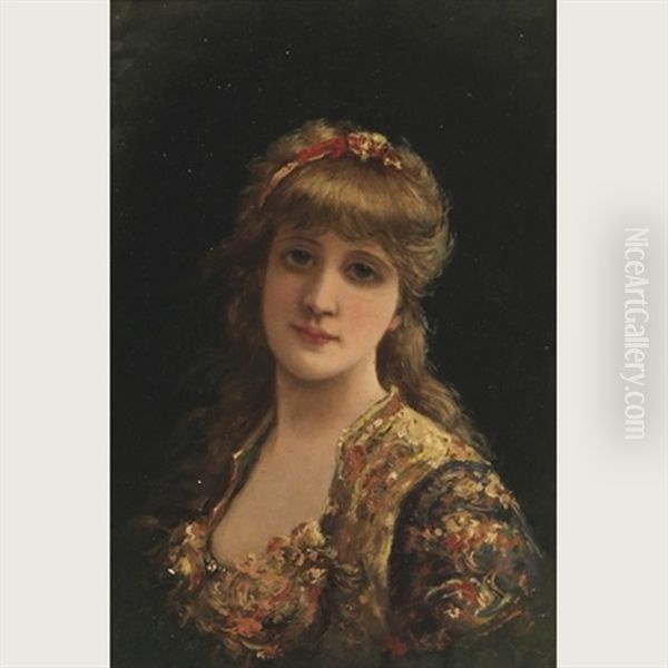 Pretty Blonde Girl In A Patterned Dress - view 1