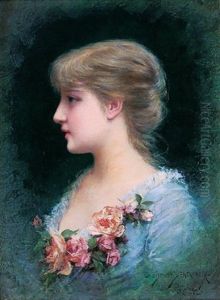 Portrait De Jeune Fille Aux Roses by Emile Eisman-Semenowsky