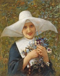 Junge Nonne Mit Wiesenblumen