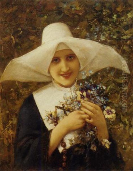A Young Novice With Spring Flowers - view 1