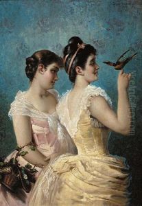 Two Young Girls With A Goldfinch