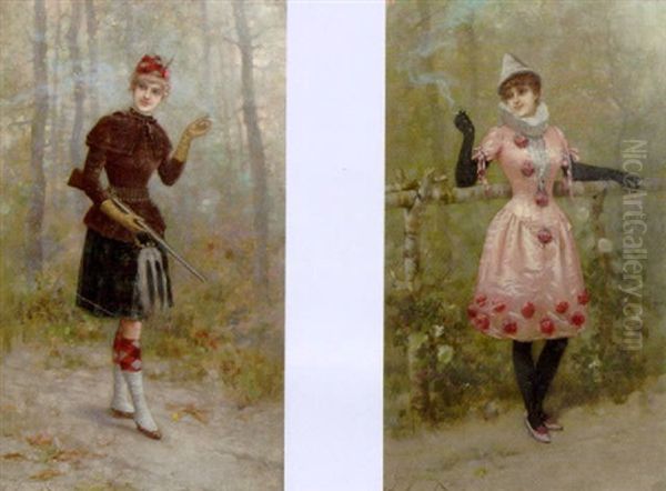 An Elegant Lady In Scottish Dress Smoking A Cigarette - view 1