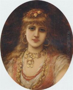 Portrait Of A Young Beauty Wearing Eastern Jewellery by Emile Eisman-Semenowsky