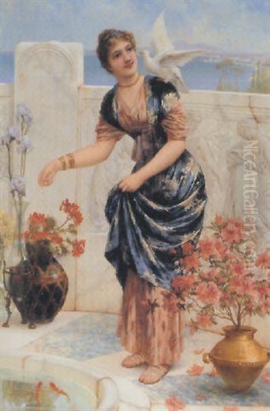 Classical Beauty Feeding The Goldfish - view 1
