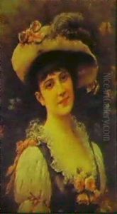 Portraits Of Ladies In Hats by Emile Eisman-Semenowsky