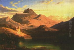 Gebirgslandschaft Mit Ruine Und See Im Morgendlichen Licht by Johannes Eissenhardt