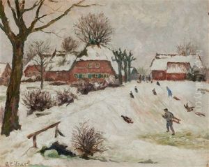 Winterlandschaft Mit Schlittenfahrern