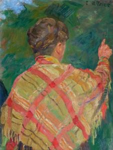 Frau Mit Kariertem Tuch by Ernst (Wilhelm Heinrich E. ) Eitner