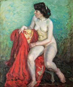 Nude With Red Coat by Ernst (Wilhelm Heinrich E. ) Eitner