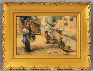 Venezianischesommerimpression Mit Madchen Am Kanal by John (Charles) Arter