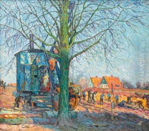 Building The Railway In Hamburg-fuhlsbuttel by Ernst (Wilhelm Heinrich E. ) Eitner