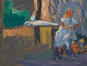 Madchen Mit Puppenwagen by Ernst (Wilhelm Heinrich E. ) Eitner
