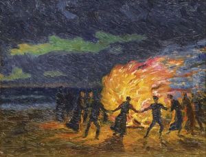 Easter-dance Around A Fire by Ernst (Wilhelm Heinrich E. ) Eitner