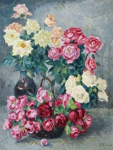 Stilleben Mit Rosen by Ernst (Wilhelm Heinrich E. ) Eitner