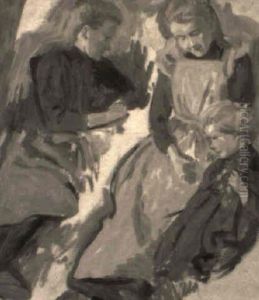 Drei Madchen Im Garten by Ernst (Wilhelm Heinrich E. ) Eitner