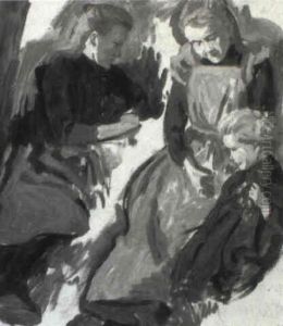 Drei Madchen Im Garten by Ernst (Wilhelm Heinrich E. ) Eitner