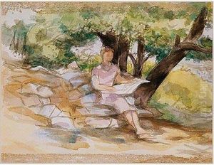 Mujer Leyendo En Unparque by Aurelio Arteta