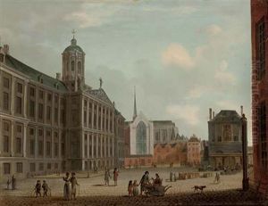 The Dam, Amsterdam, With The Town Hall And The Waag by Jan Ekels the Elder