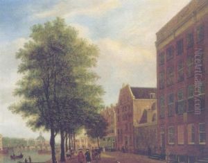 A View Of The Prins Hendrikkade, Amsterdam, With The Muiderpoort In The Distance by Jan Ekels the Elder