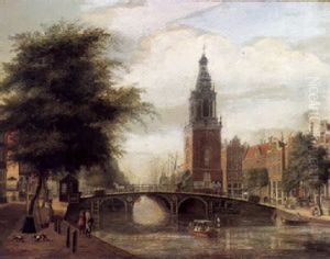 Amsterdam, A View Of The Jan Roodenpoortstoren On The Singel With The Lutherse Kerk Beyond by Jan Ekels the Elder
