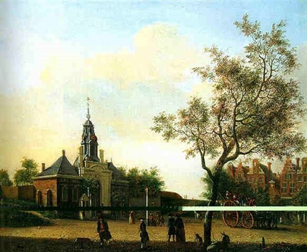 View Of Haarlmmerpoort From Haarlemmerplein, Amsterdam, With Townsfolk On A Horse Drawn Wagon Leaving For The City Centre, At Sunset - view 1