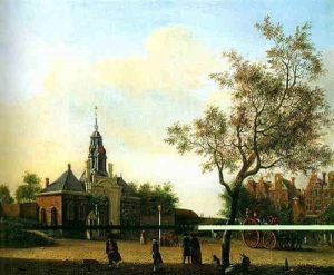 View Of Haarlmmerpoort From Haarlemmerplein, Amsterdam, With Townsfolk On A Horse Drawn Wagon Leaving For The City Centre, At Sunset