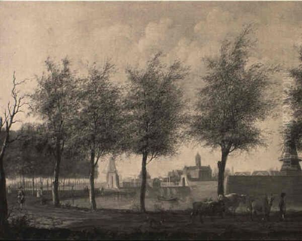 Figures Walking By The Singelgracht, With The Leidse Poort - view 1