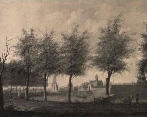 Figures Walking By The Singelgracht, With The Leidse Poort by Jan Ekels the Elder