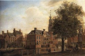 View Of The Munt Tower And The Doelensluis On The Singel by Jan Ekels the Younger