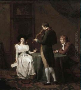 The Sense Of Hearing: An Interior With An Elegant Couple Seated At A Table Serenaded By A Violinist The Sense Of Hearing: An Interior With An Elegant Couple Seated At A Table Serenaded By A Violinist