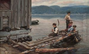 Pier With Fishing Boys by Jahn Ekenaes