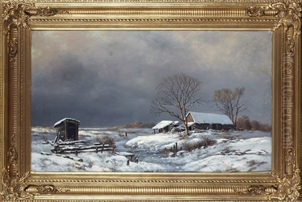 Winter Landscape With Cottages - view 1