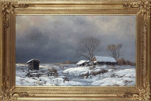 Winter Landscape With Cottages by Vasili Yefimovich Ekgorst