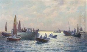 Seascape With Fishing Boats Near A Coast by Emil Gotthard Ekman