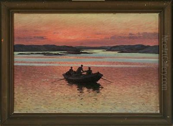 Sunset At The Sea With Rowing Boat - view 1