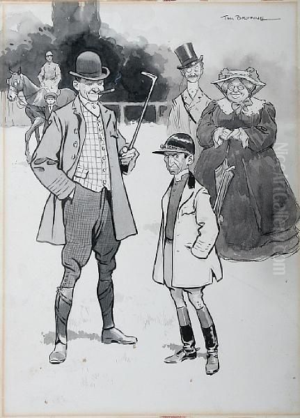 A Jockey, Trainer And Onlookers In Apaddock - view 1