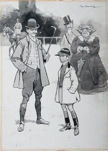 A Jockey, Trainer And Onlookers In Apaddock
