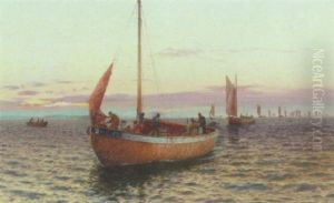 En Flade Af Fiskerbade Pa Havet, Tidlig Morgen by Emil Gotthard Ekman
