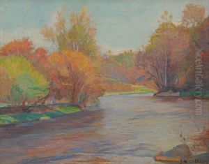 Autumnal River Landscape by Stanley Massey Arthurs